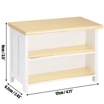 Miniature Dollhouse Kitchen Island, 1/12 Scale Wood Dining Table with Storage Shelves, Modern Furniture Accessories, Rectangular Mini Counter Shelving for Restaurant Pub Bar Decoration, White