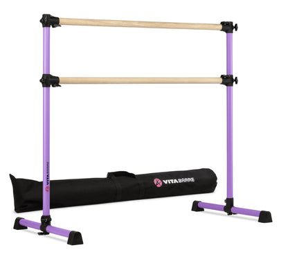 VITA Barre Portable Freestanding Double Ballet Barre, Prodigy, 4 Ft Bars, Purple, Wood, with Bag | Adjustable Height, USA Made, Home or Gym Exercise Equipment for Kids & Adults | Dance, Fitness