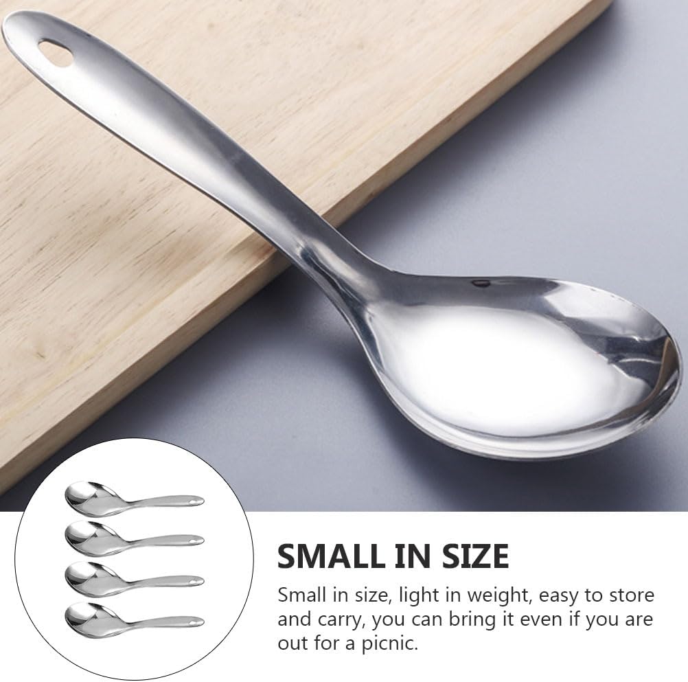 Hemoton 4Pcs Stainless Steel Rice Spoon Set, Non-Stick Rice Paddle, Cooking Spoon for Home Kitchen, Soup Spoons