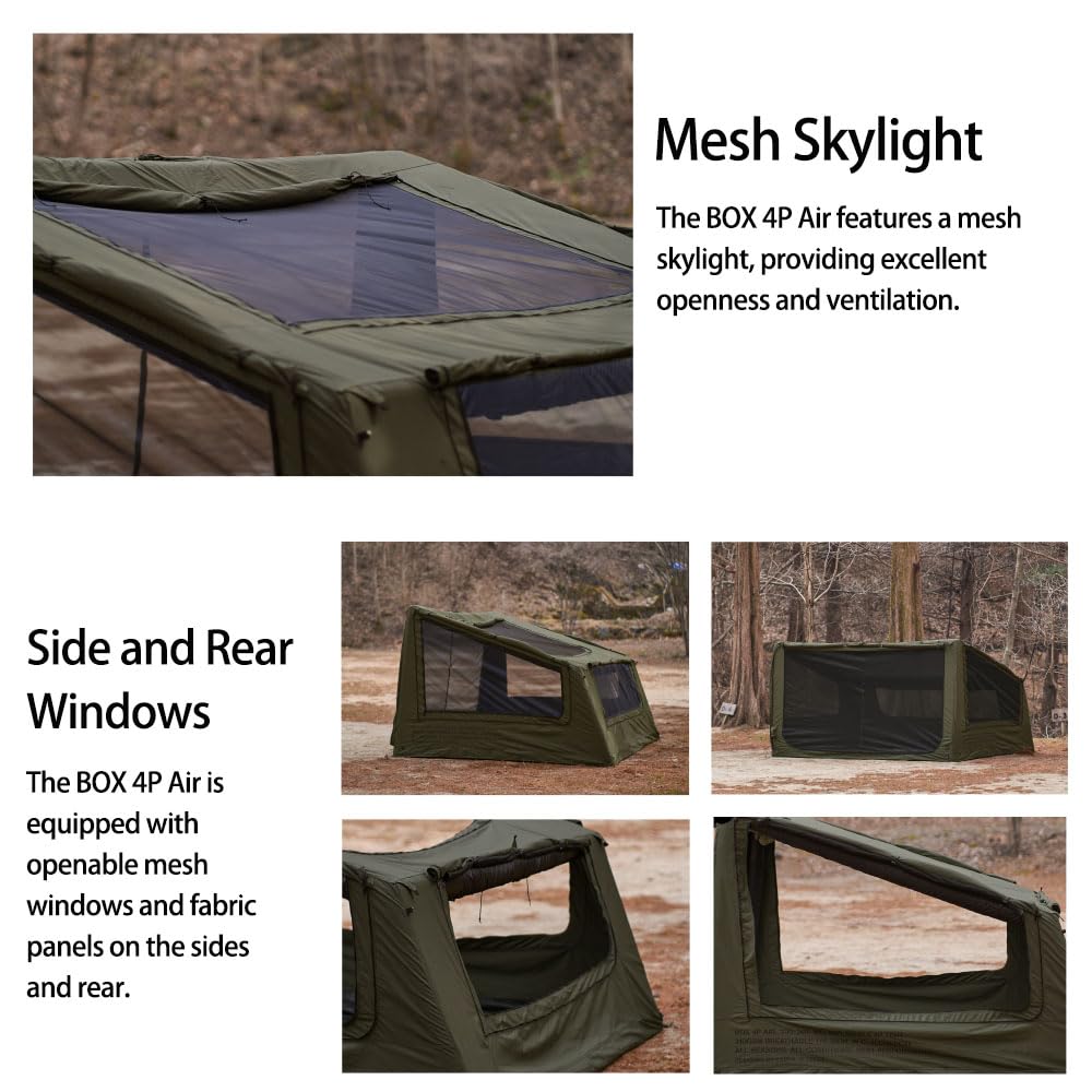 CAMVIL 2025 Upgraded Box 4P Inflatable Camping Tent, 4 Season Blow Up Tent with Pumb, Easy Setup No Assembly Needed Luxury Glamping Tent (Green)