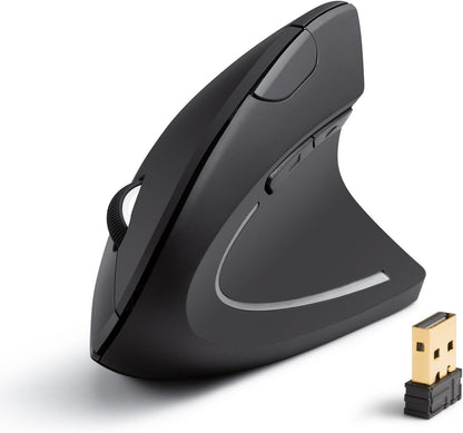 Anker 2.4G Wireless Vertical Ergonomic Optical Mouse, 800/1200 /1600 DPI, 5 Buttons for Laptop, Desktop, PC, MacBook - Black (Renewed)