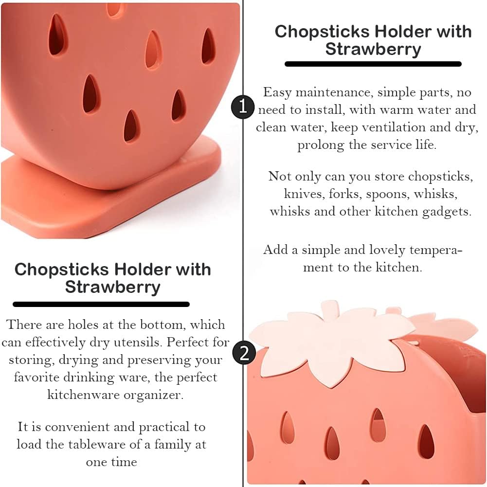 AKOAK 1 Pack Strawberry Chopsticks Stand, Cutlery Storage Box for Spoons, Chopsticks, Knives, and Other Utensils