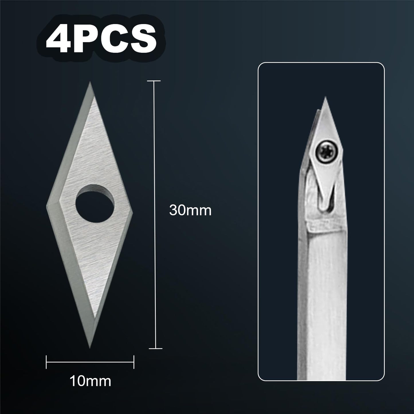 Diraeen 32pcs Carbide Lathe Tools,Tungsten Cutters Inserts Set for Wood Lathe Turning Tools, Include 11 mm Square with Radius, 12 mm and 8.9 mm Round, 30 x 10 mm Diamond,Screws