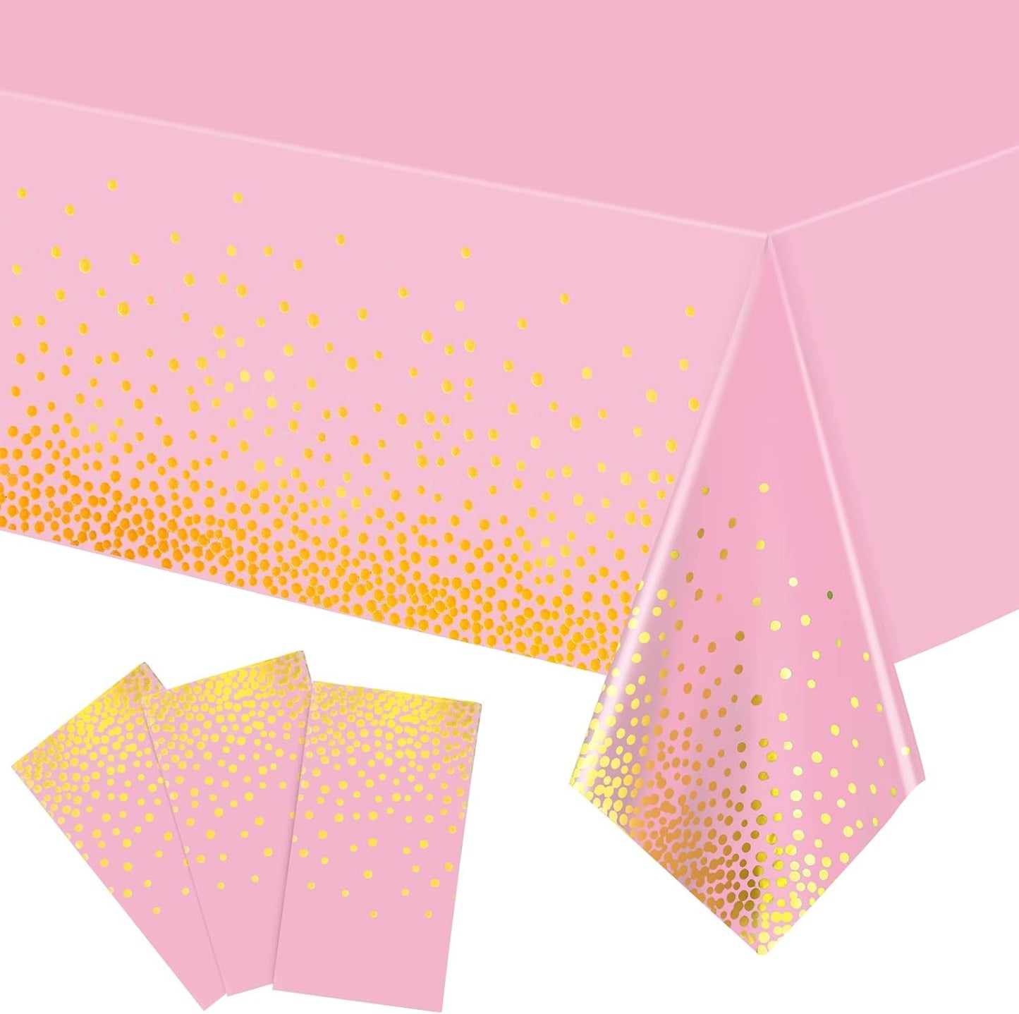 Breling 3 Pieces Dot Tablecloth Confetti Disposable Table Cover for Birthday Wedding Baby Shower Engagement Party, 54 x