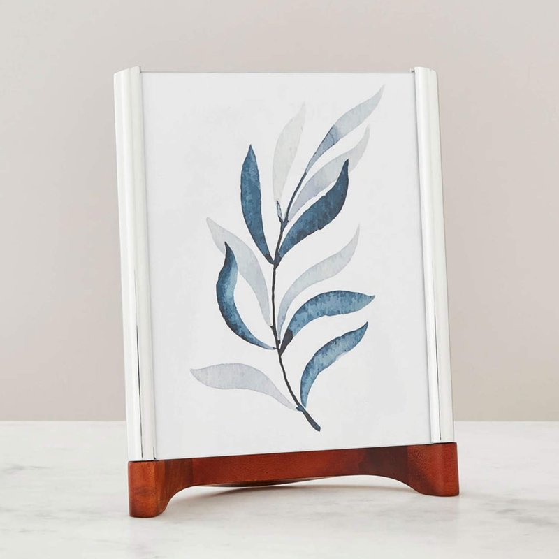 nambe Sky View Picture Frame, 8 by 10 - Inch | Photo Frame with Tempered Glass | Tabletop Display Family, Friends, Wedding Gift, Home Office Décor | Nambe Alloy, Acacia Wood and Glass