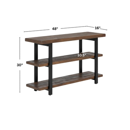 Alaterre Furniture Pomona 3-Tier Solid Wood Media Console Table with 2 Open Shelves and Metal Legs - Rustic Industrial Farmhouse TV Stand and Storage Console (Rustic Brown)