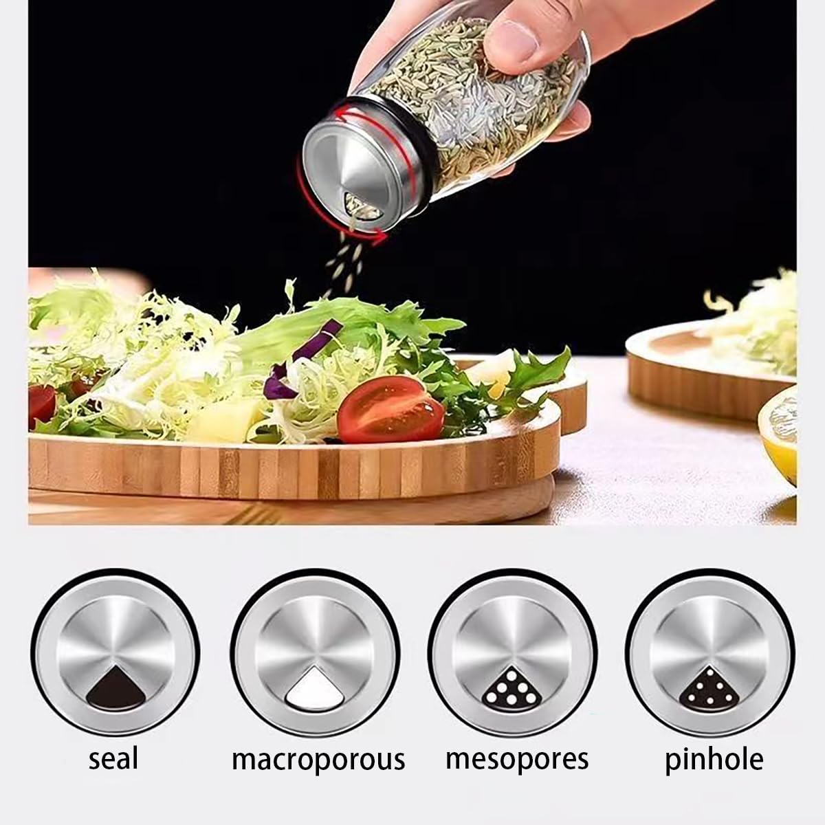 LCshuyao 360° Rotating Spice Rack, 6PC Spinning Glass Spice Jars Suitable for kitchen countertops, spice storage, cooking, outdoor BBQ,(Spices Not Included)