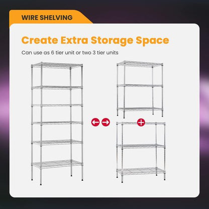 BestOffice Adjustable Wire Shelving Unit - Heavy Duty Storage Shelves for Small Spaces | Chrome, 13" D x 23" W x 59" H
