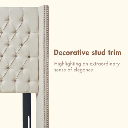 Madison Park Amelia Upholstered Headboard | Nail Head Trim Wingback Button Tufted | Queen, Cream