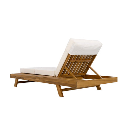 Christopher Knight Home Kayes Wood Chaise Lounge with 4'' Four-Folds Cushion, Outdoor 79'' Patio Recliner Chair with 4-Position Adjustable Backrest, Sun Lounger for Backyard, Teak+Cream