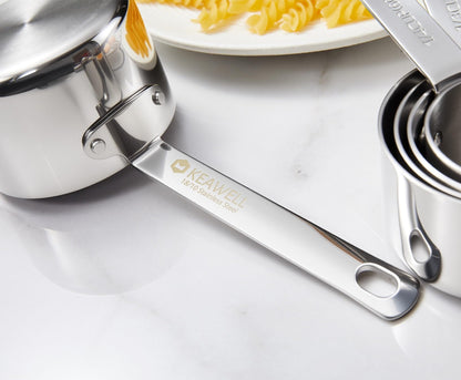 KEAWELL Premium 5-Piece Measuring Cups Set –1/4, 1/3, 1/2, 2/3, and 1 cup-18/10 Stainless Steel - Upscale, Durable, Stackable, Dishwasher Safe (Silver, 5PC Measuring Cups)