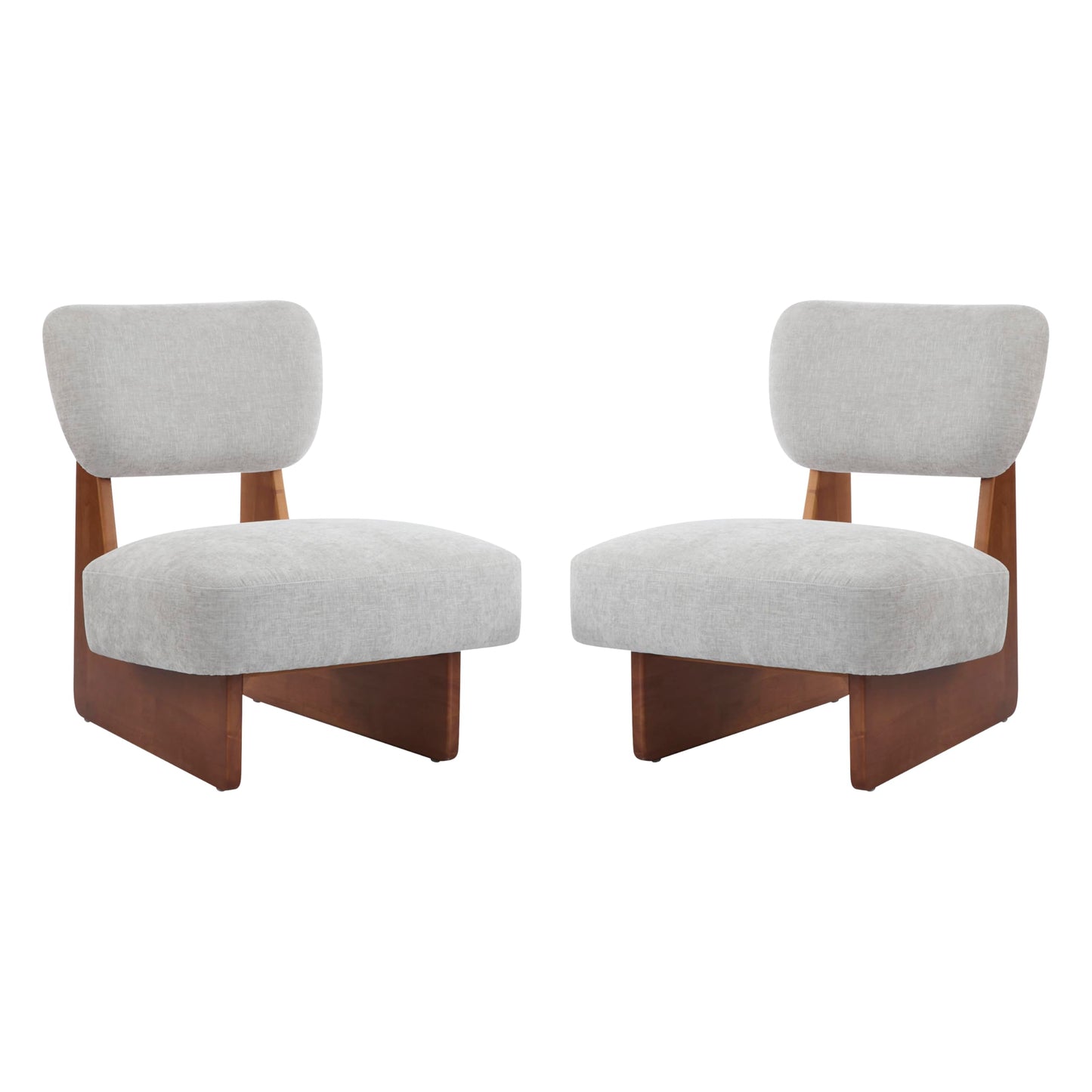 Christopher Knight Home Mores Low Profile Accent Chair Set of 2, Modern Living Room Armless Lounge Chair, Fabric Comfy Reading Chair for Bedroom, Wooden Frame and Thick Padded Seat, Walnut+Gray