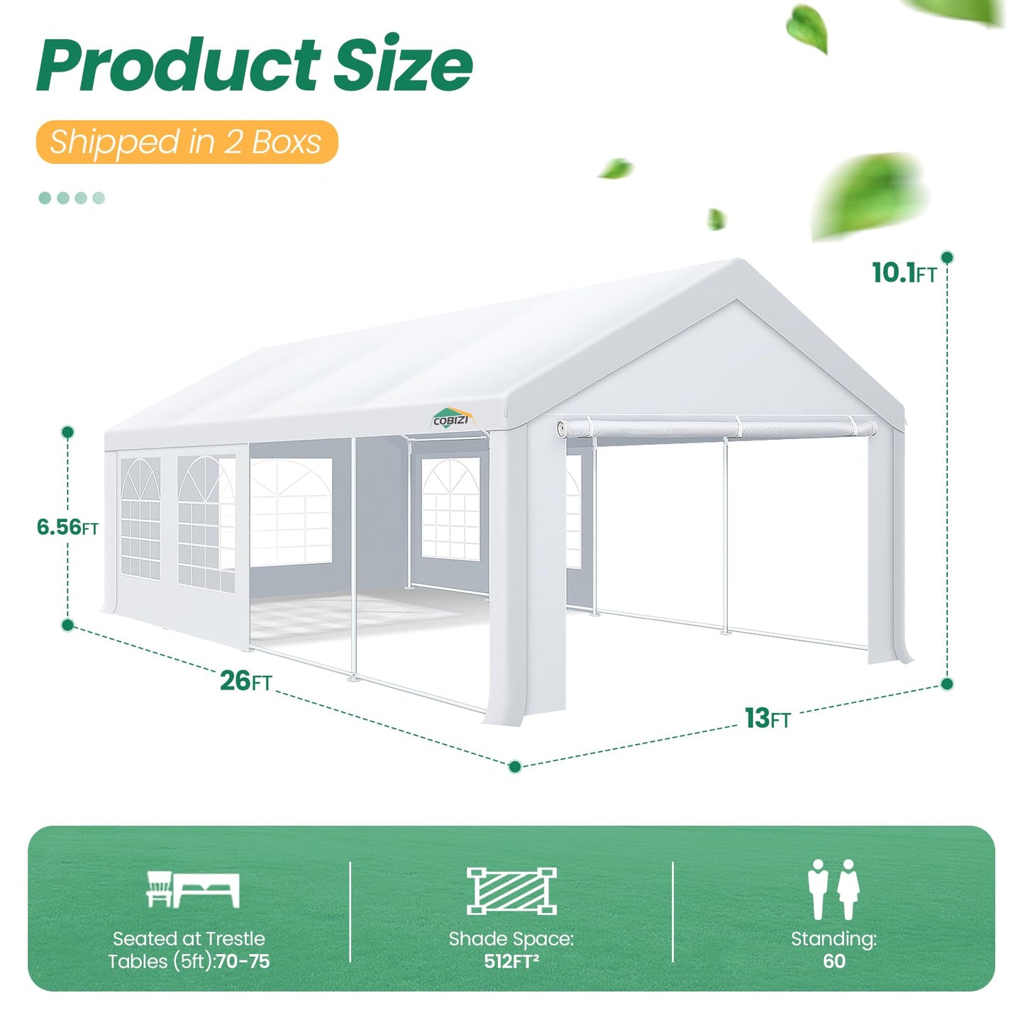COBIZI 13x26 Party Tent Heavy Duty, Large Outdoor Event Tents for Parties with 8 Sidewalls & Built-in Sandbags,Waterproof Wedding Canopy Gazebo Commercial Tent for Carport,Camping,Patio,Windproof