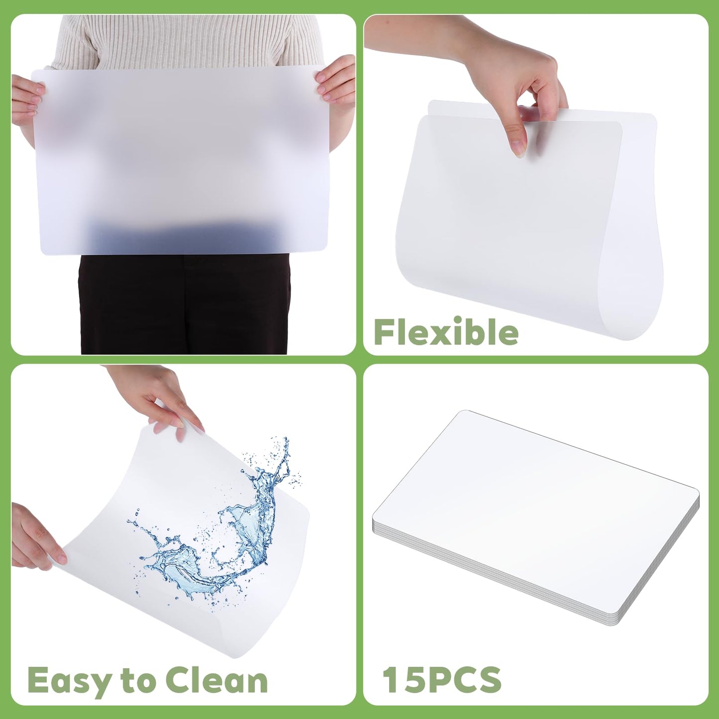 Oqqlin 15 Pcs Flexible Plastic Cutting Mats, 17 x 11 Inch Clear Plastic Cutting Board Mats Wipeable Frosted Placemats for Kitchen, Cooking, Table, Writing