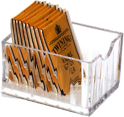 Acrylic Tea Bags Caddy Organizer, Tea Chest Box for Tea, Coffee Bags, Sweeteners, 11x6.5x6.5cm, 1 Divided Section