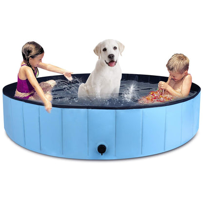 MorTime Foldable Dog Pool Portable Pet Bath Tub Large Indoor & Outdoor Collapsible Bathing Tub for Dogs and Cats (L, 63" x 12")