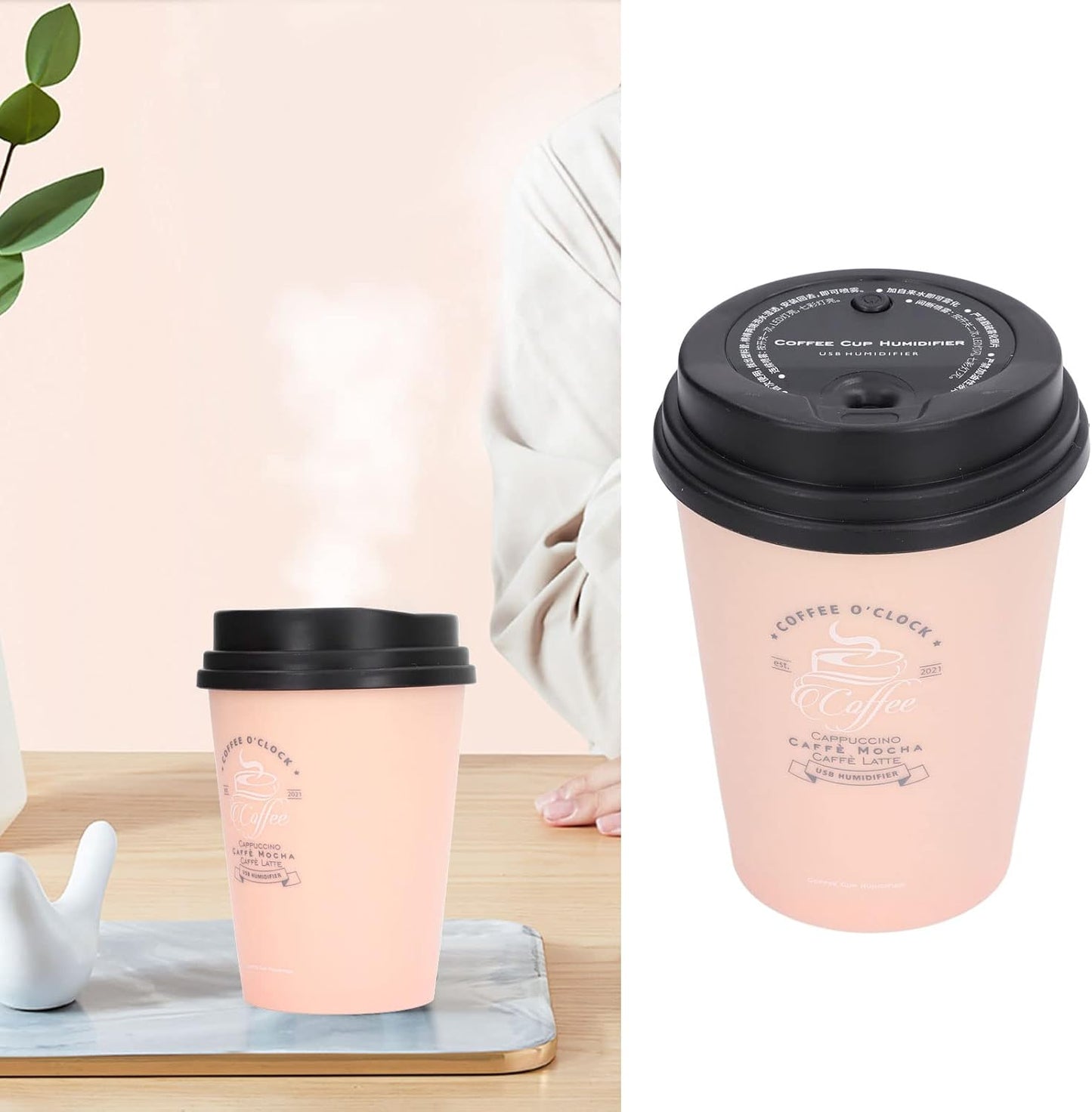 Zerodis 300ml Humidifier, Mini Desktop Humidifier in Coffee Cup Shape, USB Powered for Home