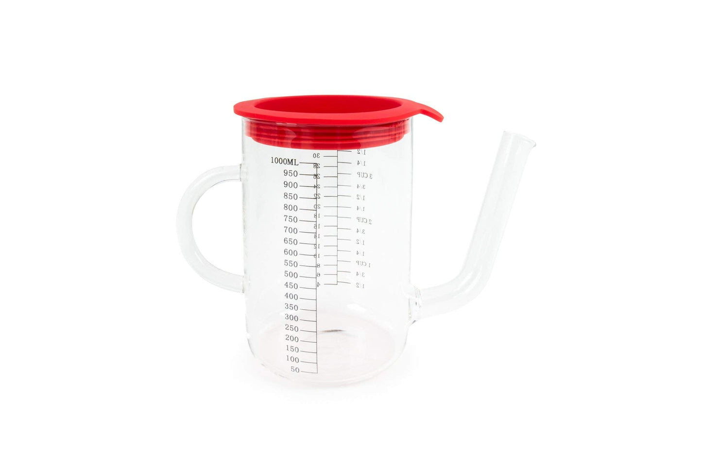 Fox Run Gravy and Fat Separator, with Measurements and Strainer, Glass, 1 Liter, Red and Clear