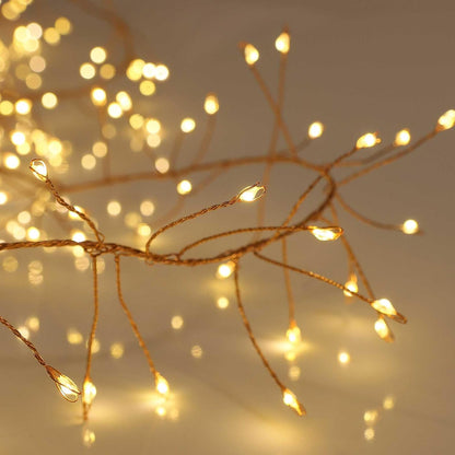 200 Qbis Warm White Cluster Lights on Thin Copper Wire, Micro LED USB Plug in Christmas Fairy Lights, Timer, Multi