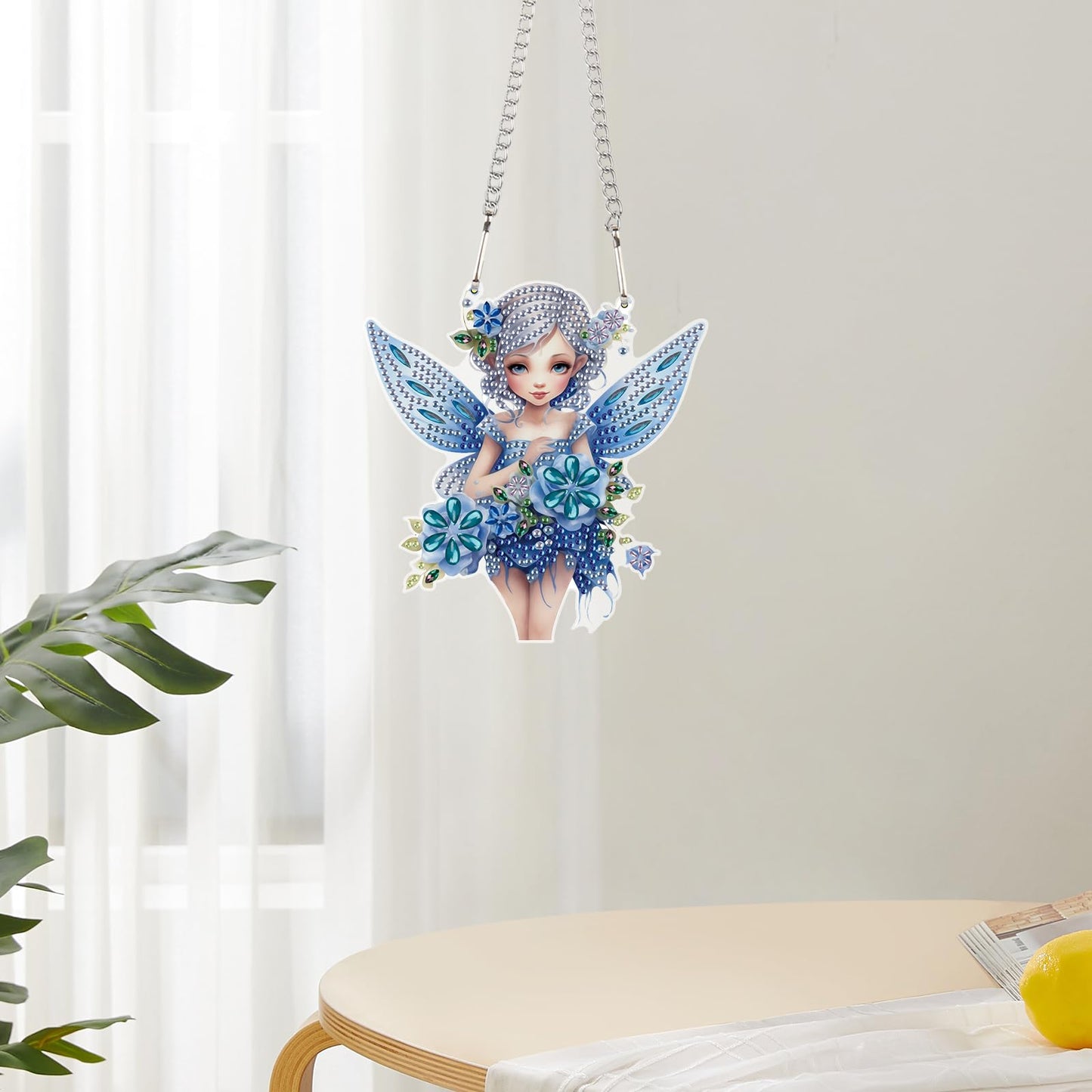 JZHYOAN Elf Diamond Art Kits Hanging Sign Gem Art Window Pendants Home Garden Wall Hanging Kits Hanging Diamonds Painting Pendant Cross Stitch Ornament Wall Hanging Acrylic Ornaments Craft
