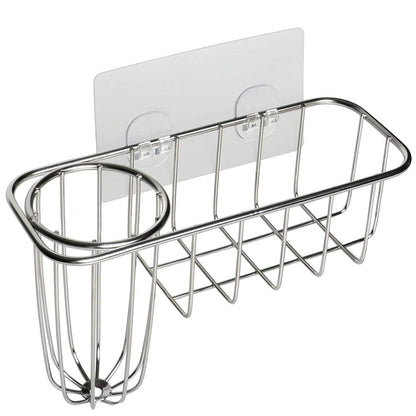 HULISEN 3-in-1 Sponge Holder for Kitchen Sink with Dish Brush Holder, Stainless Steel Caddy for Soap, Scrubber, No Drill and Rustproof, Silver
