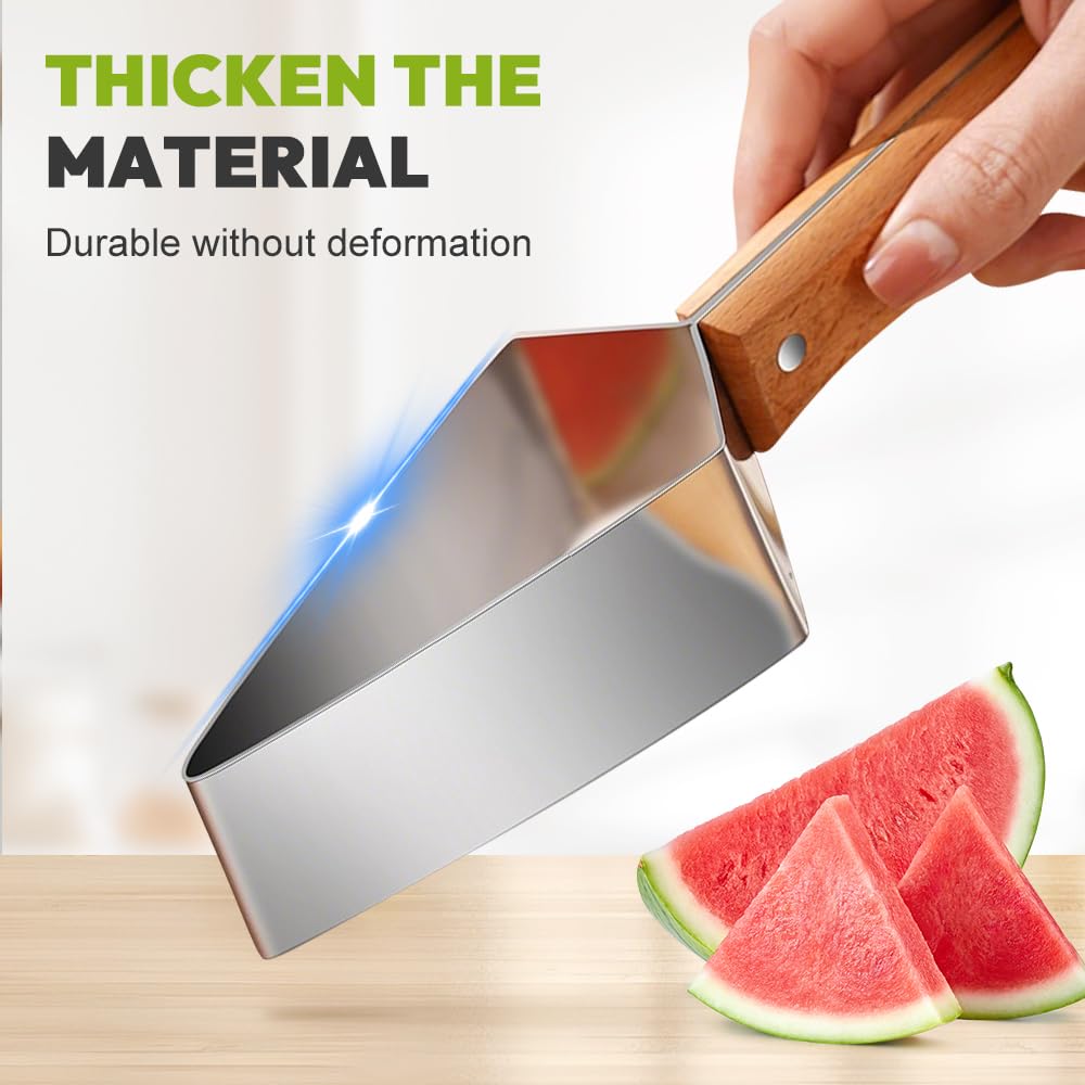 Triangle Watermelon Cutter, 2026 New Watermelon Slicer Cutter Stainless Steel, Multipurpose Melon Slicer Tool with Wooden Handle, Durable Melon Knife for Watermelon and Fruit (2 Piece)
