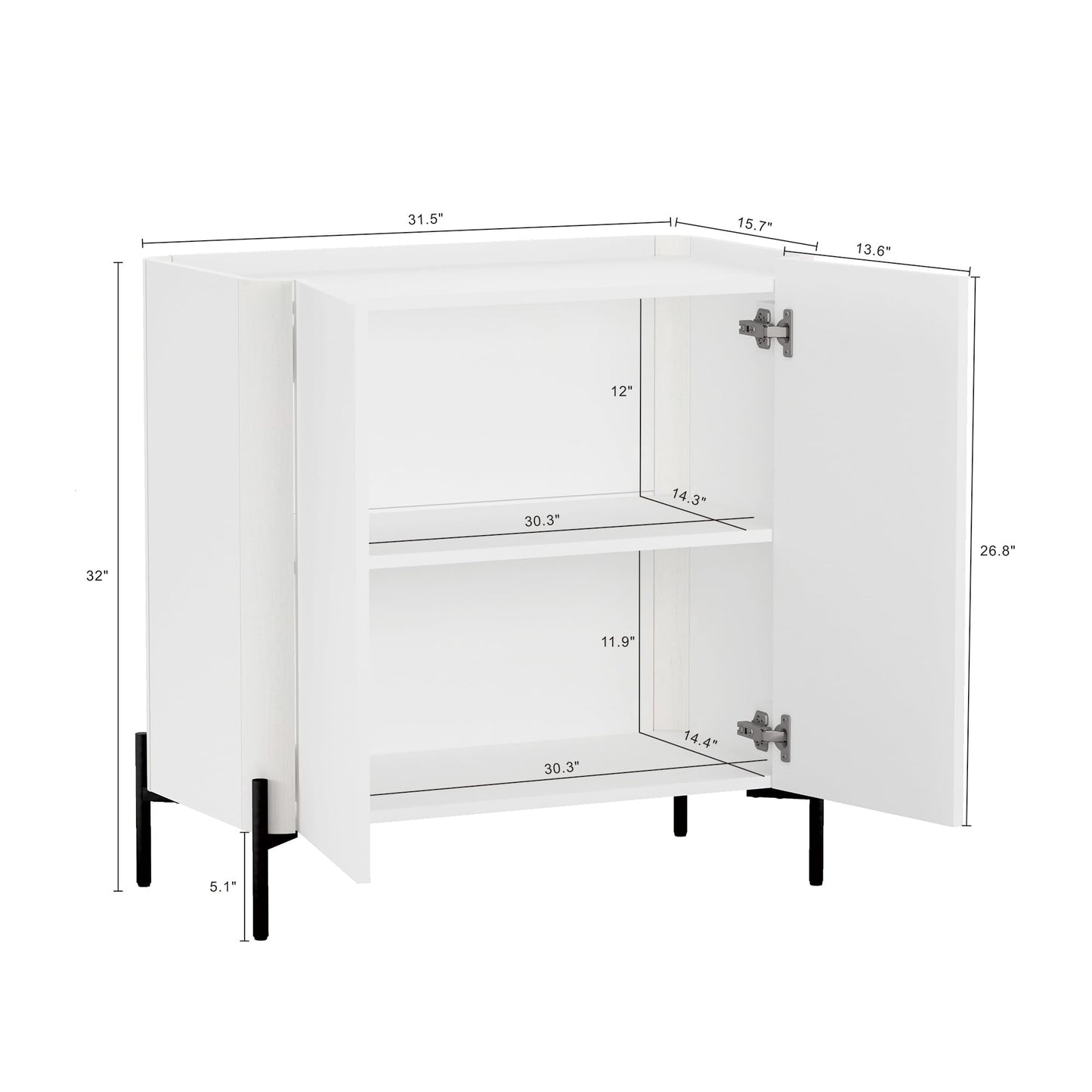Manhattan Comfort Abbey Accent Cabinet with Doors, Tray Top Design and Adjustable Shelves, Sleek Modern Storage Furniture for Dining Area, Living Room Entryway, White