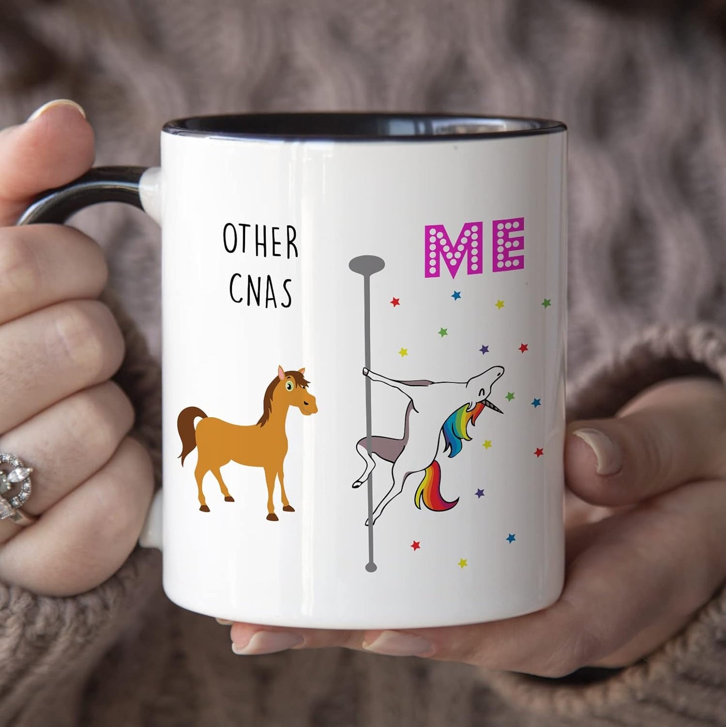YouNique Designs CNA Mug - 11 Ounces, White Unicorn Mug, Certified Nursing Assistant Gifts for Women (Black Handle)
