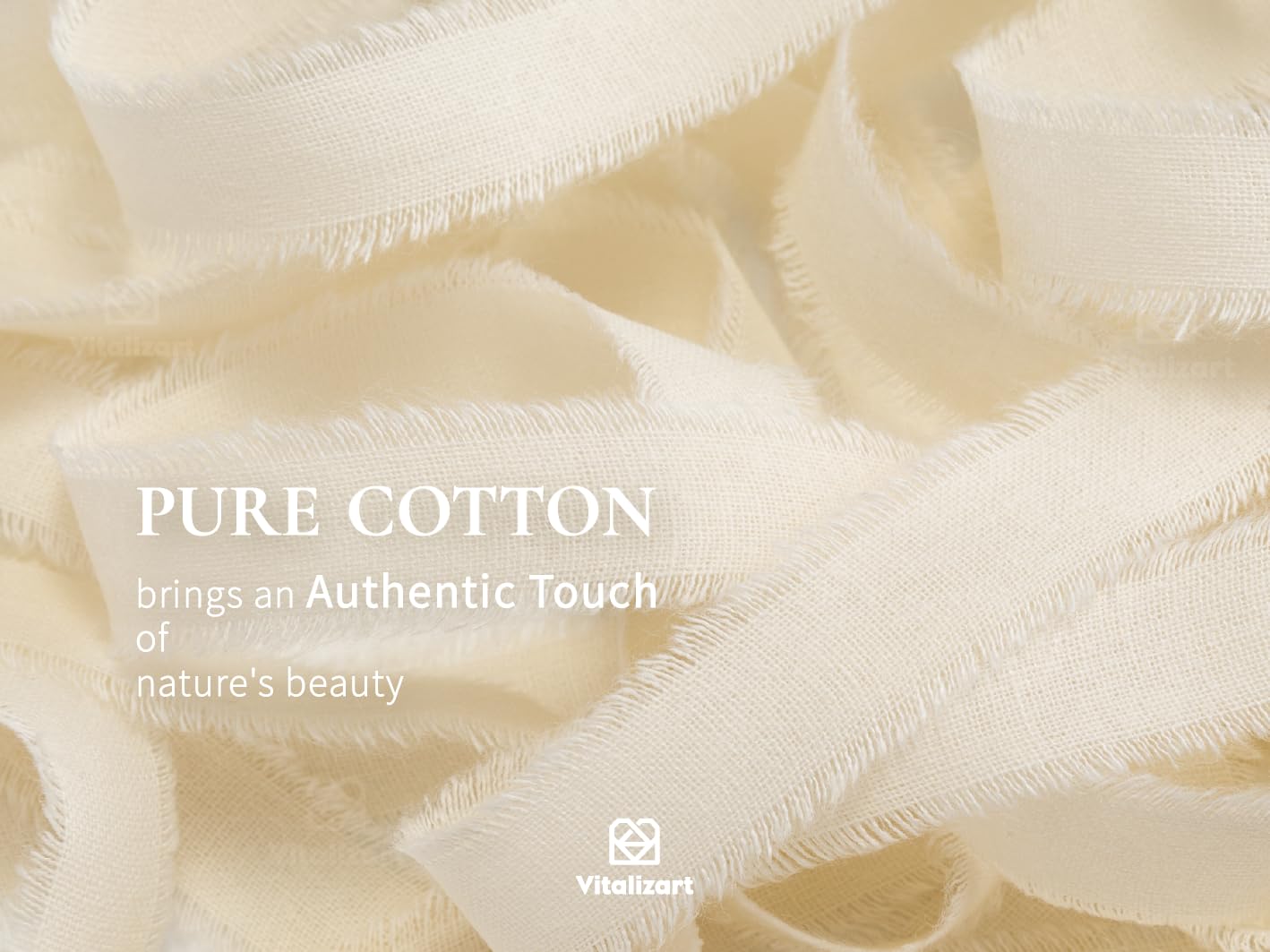 Vitalizart White Cotton Ribbon Handmade Fringe 5/8" x 21 Yd Cream Pure Natural Cotton Ribbons for Gift Wrapping Wedding Invites Bridal Shower Bouquets Holiday Decor