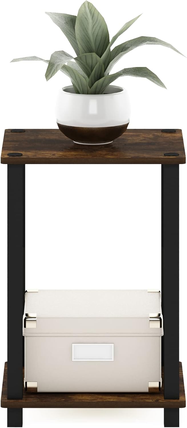 1-Tier Furinno Simplistic End Side Night Stand/Bedside Table with Plastic Poles, Amber Pine/Black