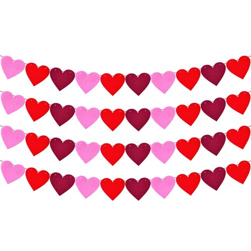 4 Pack Felt Heart Garland Banners,Felt Red Pink and Hot Pink Valentines Day Heart Decorations,Valentines Felt Heart Garland Banner for Valentines Day Anniversary Wedding Party Decorations Supplies