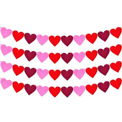 4 Pack Felt Heart Garland Banners,Felt Red Pink and Hot Pink Valentines Day Heart Decorations,Valentines Felt Heart Garland Banner for Valentines Day Anniversary Wedding Party Decorations Supplies