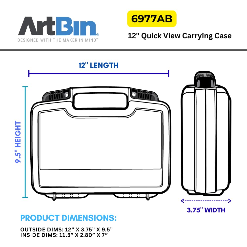 ArtBin 6977AB 12 inch Quick View Deep Base Carrying Case, Portable Art & Craft Organizer with Handle, [1] Plastic Storage Case, Translucent