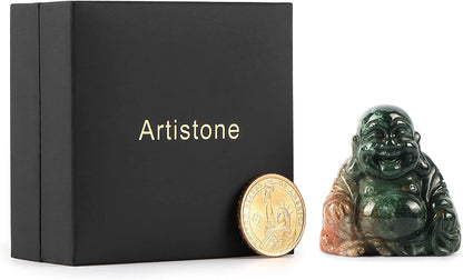 Artistone Crystals 2.0 inch Hand Carved Ocean Jasper Maitreya Buddha Figurine Healing Crystal Gemstone Seated Lucky Buddha Pocket Stone Home Decoration