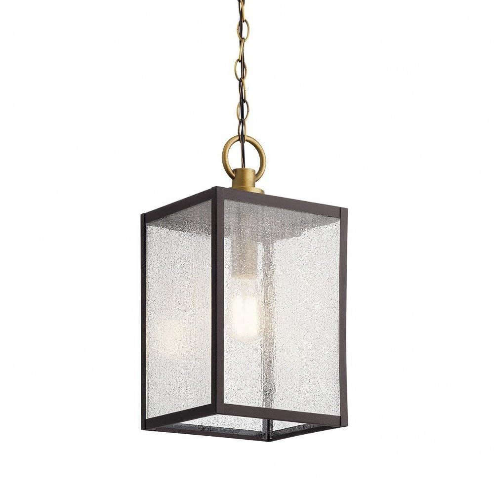 Kichler Lahden 1-Light Outdoor Convertible Pendant Light Fixture with Clear Seeded Glass in Weathered Zinc for Porch, Patio and Entryway (9" x 17.25"), 59008WZC