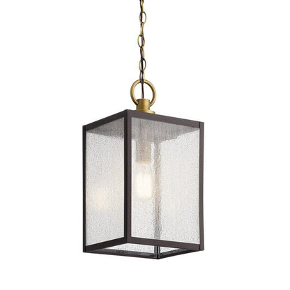 Kichler Lahden 1-Light Outdoor Convertible Pendant Light Fixture with Clear Seeded Glass in Weathered Zinc for Porch, Patio and Entryway (9" x 17.25"), 59008WZC