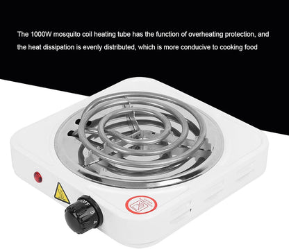 Electric Single 1000W Stainless Steel Portable Hot Plate, Adjustable Temperature for Home and Office