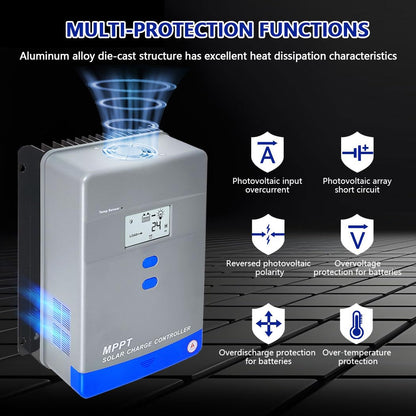 100A MPPT Solar Charge Controller 12V/24V/36V/48V Auto Battery Regulator LCD Display,MAX PV Panel Input 5200W for AGM, Gel, Flooded and Lithium Battery Charging, High-Efficiency Energy Conversion