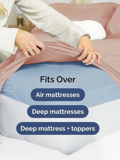Skiennix Extra Deep Cal King Sheet Set - 6 Piece Breathable Cooling Bedding - Soft Wrinkle-Free Mauve