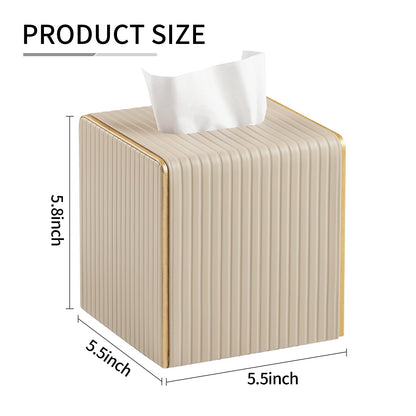Square PU Leather Tissue Box Cover with Magnetic Closure, Decorative Tissue Holder & Storage Container for Bedroom, Living Room, Dining Room, Bathroom, Countertop, Desk & Office (Beige)
