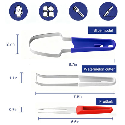 Watermelon Cutter 3-in-1 Fork Slicer & Popsicle Maker, Patriotic Red White Blue Fruit Cutter Tool, Multi Melon Slicer for Summer, Camping & Independence Day Kitchen Use (Red White Blue)