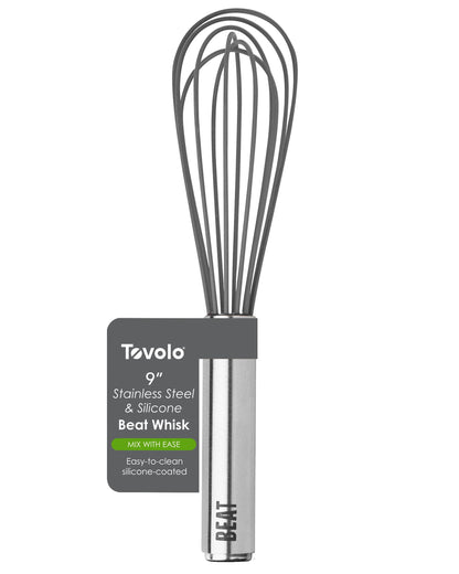 Tovolo Whisk 9 Inch Heavy Duty Silicone Wire Stainless Steel Whisker for Cooking Baking Blending Mixing Stirring Whipping Whisking, Dishwasher Safe Multi Use Classic French Wire Whisk, Charcoal Gray
