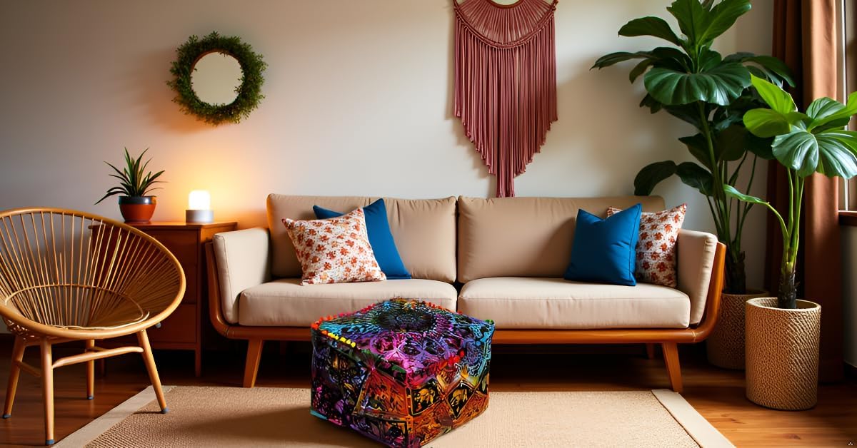 22X22X14 inches, CRAFT KALA Square Mandala Floor Pillow Cushion Cover Seating Throw Cover Hippie Decorative Bohemian