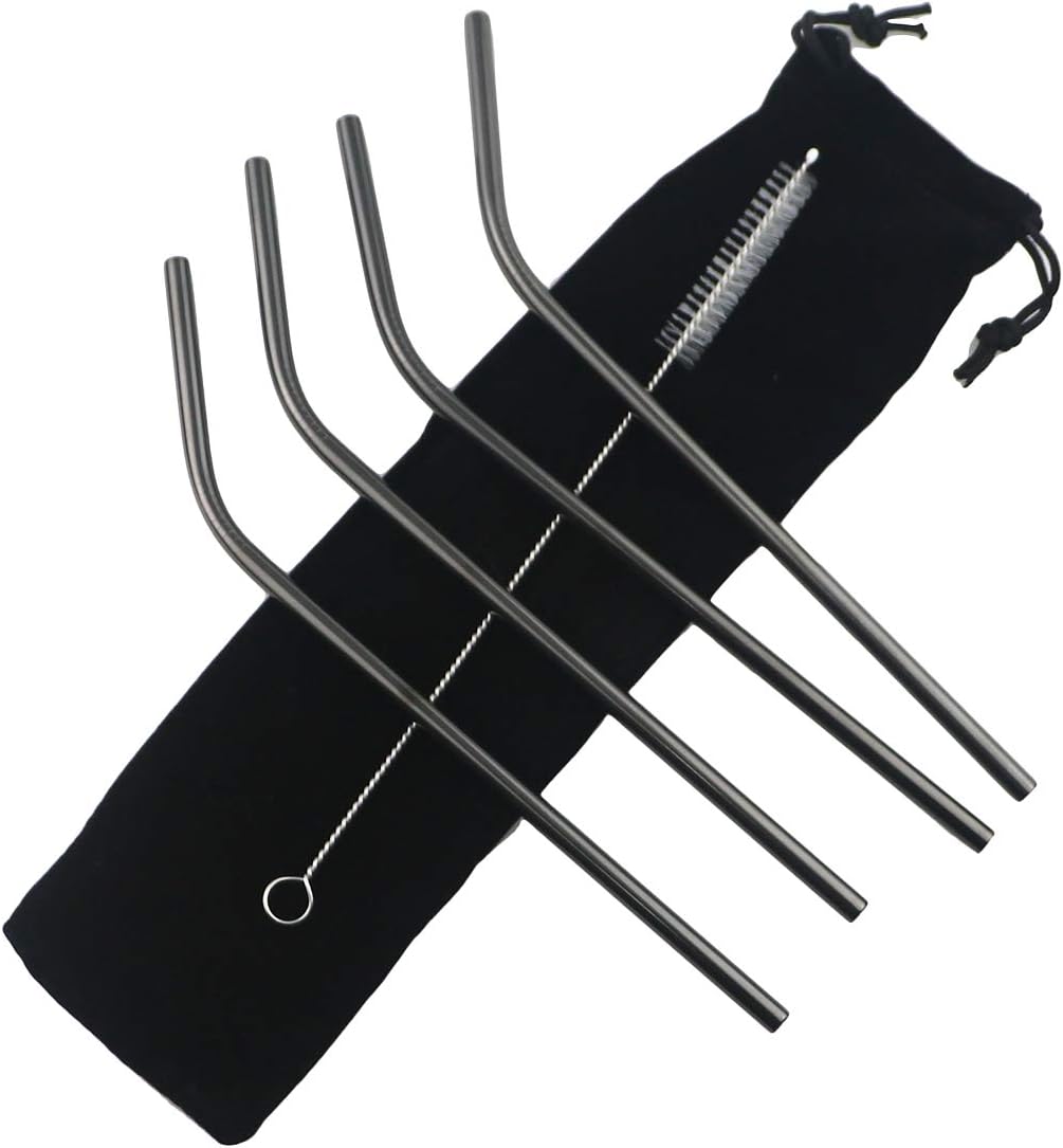 Gugrida Metal Straws - Stainless Steel Drinking Straws 8.5" Reusable 4 Set with Multi Color-Cleaning Brush for Tumblers