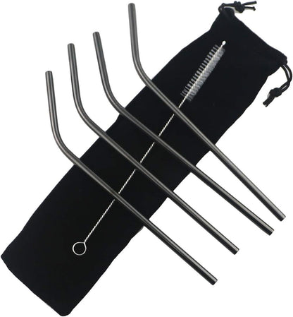 Gugrida Metal Straws - Stainless Steel Drinking Straws 8.5" Reusable 4 Set with Multi Color-Cleaning Brush for Tumblers