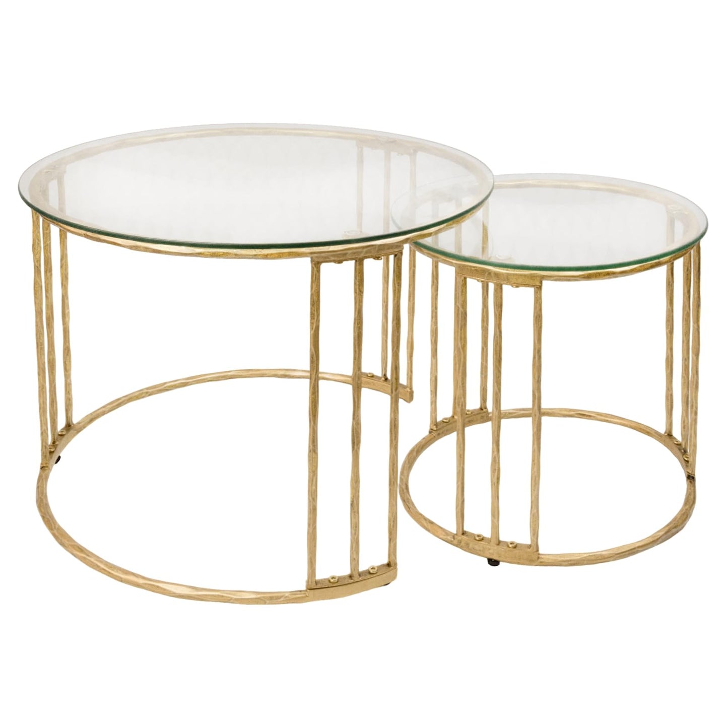 BEGINS Nesting Coffee Table Set of 2, 23.6" Round Coffee Table, Hand Forged Vintage Gold Center Table with Glass Top for Living Room, Bedroom, Balcony