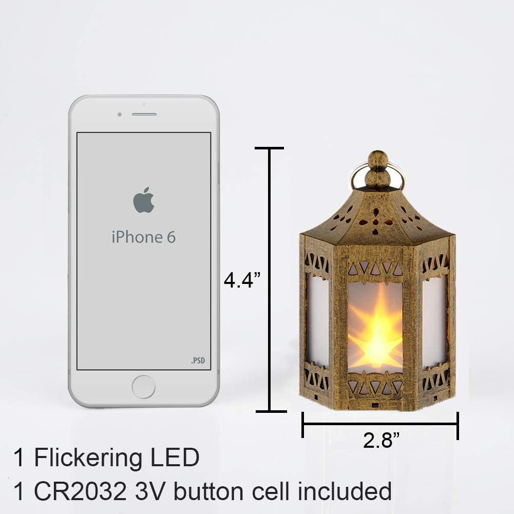 Mini Star Lantern with Flickering LED - Set of 6 Copper Brushed Decorative Hanging Light for Indoor Use