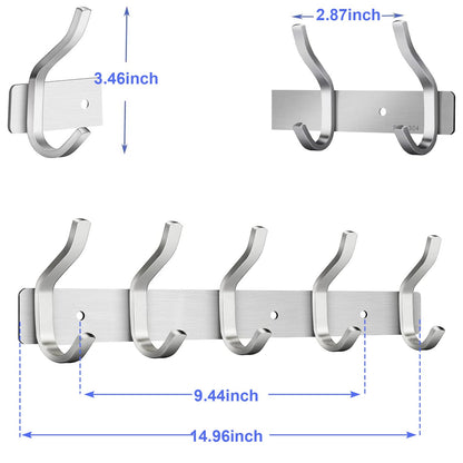 AZW Coat Rack Wall Mount,Heavy Duty Stainless Steel Metal Coat Hooks Hanging for Robes Bags Keys Hat Clothes and Bathroom Door Towels Hanger（Brushed Silver Nickel 5 Hooks