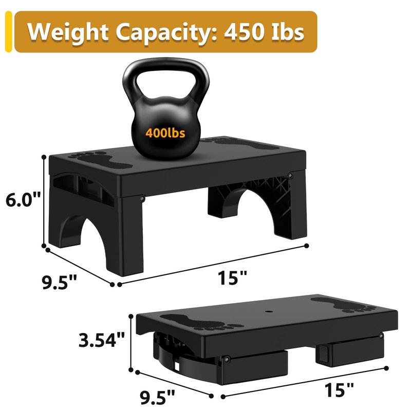 Step Stool Foldable for Adults Kids, Heavy Duty Non-Slip Folding Stepping Stool with 400-LBS Capacity, Portable Collapsible Foot Stool for Bathroom Bedroom Kitchen, Bed Steps for High Beds, Black