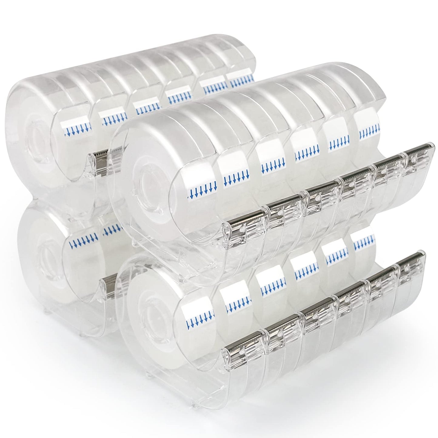 JEFURE 24 Pcs Transparent Tape with Dispenser, 0.7 in x 1000 in Clear Tapes and Refillable Dispensers, Office Tape Rolls with Dispenser Bulk for Craft Jobs, Gift Wrapping, Repairing, Home and School
